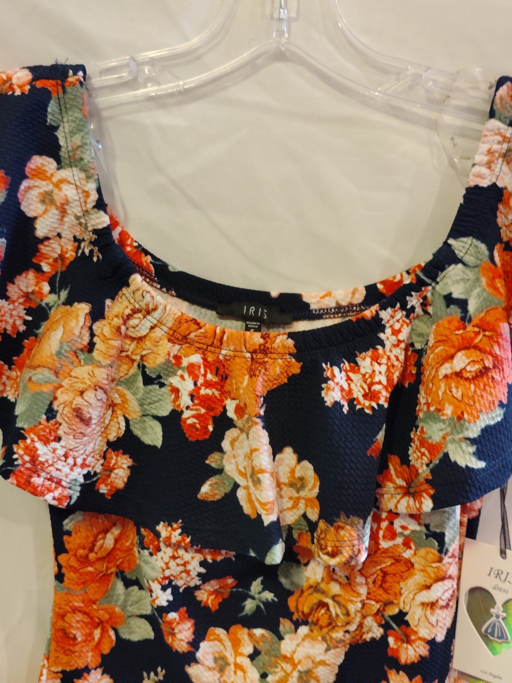 IRIS Navy Floral Off-Shoulder Ruffle Top - Picture 2 of 4